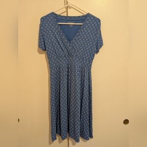 L.L Bean Soft And Stretchy Cotton Dress Size Small Petite Blue Floral Design
